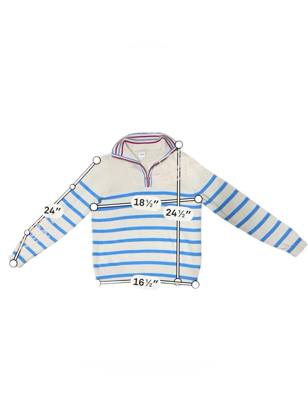 J.Crew Striped Half Zip Pullover Sweater 100% Cotton Sailor Collar Sz Small